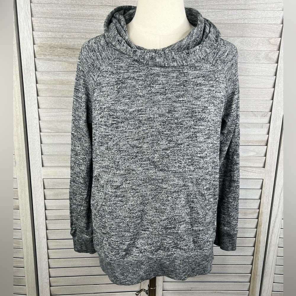 TORRID Space Dye B&W Pullover Cowl Neck Hooded Sweater w Pouch Pocket -00X